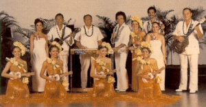 Sonny, Eddie Lau, Gary, King Kamahele, Bill Messer and dancers in 1981