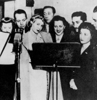 Eva with other radio actors, possibly part of the union she formed.